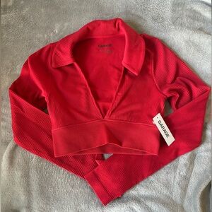 Garage Vibrant Red Ribbed Top